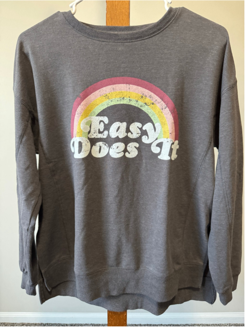 Women's Wildfox Easy Does It Rainbow Sweatshirt XS Charcoal Grey - Picture 3 of 8